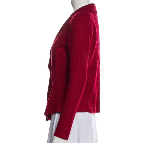 ST. JOHN Santana Red Knit One-Button Blazer Jacket Gunmetal Hardware Size 4 - Picture 10 of 11